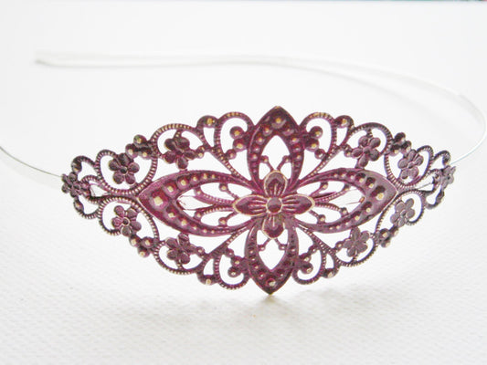 Purple/Orchid Patina Filigree Silver Headband - Hair Accessory, Bridesmaid Gift, Family Pictures, Stocking Stuffer