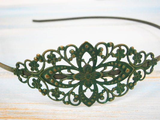 Forrest Green Patina Filigree Headband - Hair Accessory, Bridesmaid Gift, Family Pictures, Stocking Stuffer, Boho Headband, Rustic Wedding