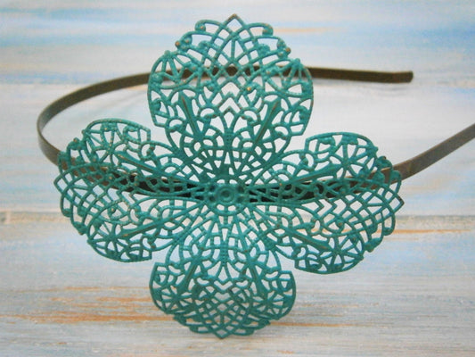 Turquoise/Verdigris Patina Filigree Headband - Hair Accessory, Bridesmaid Gift, Family Pictures, Rustic Wedding Accessory, Wedding Accessory