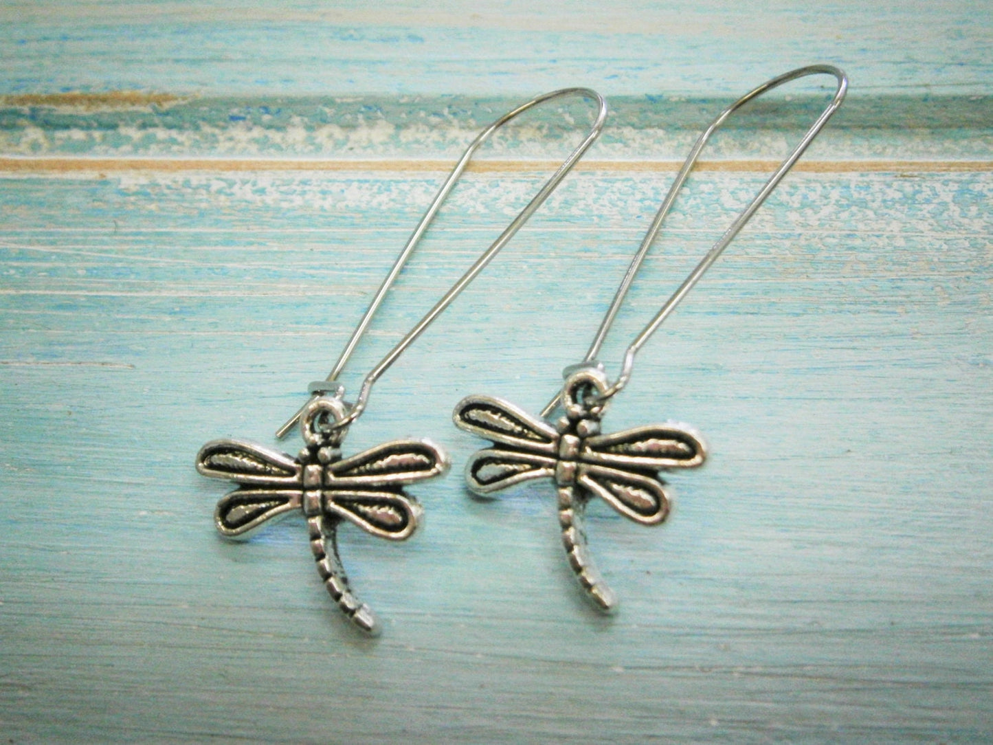 Antique Silver Dragonfly Charm Pendant On Stainless Steel Kidney Wire Earring Hooks/Dangle Earrings.