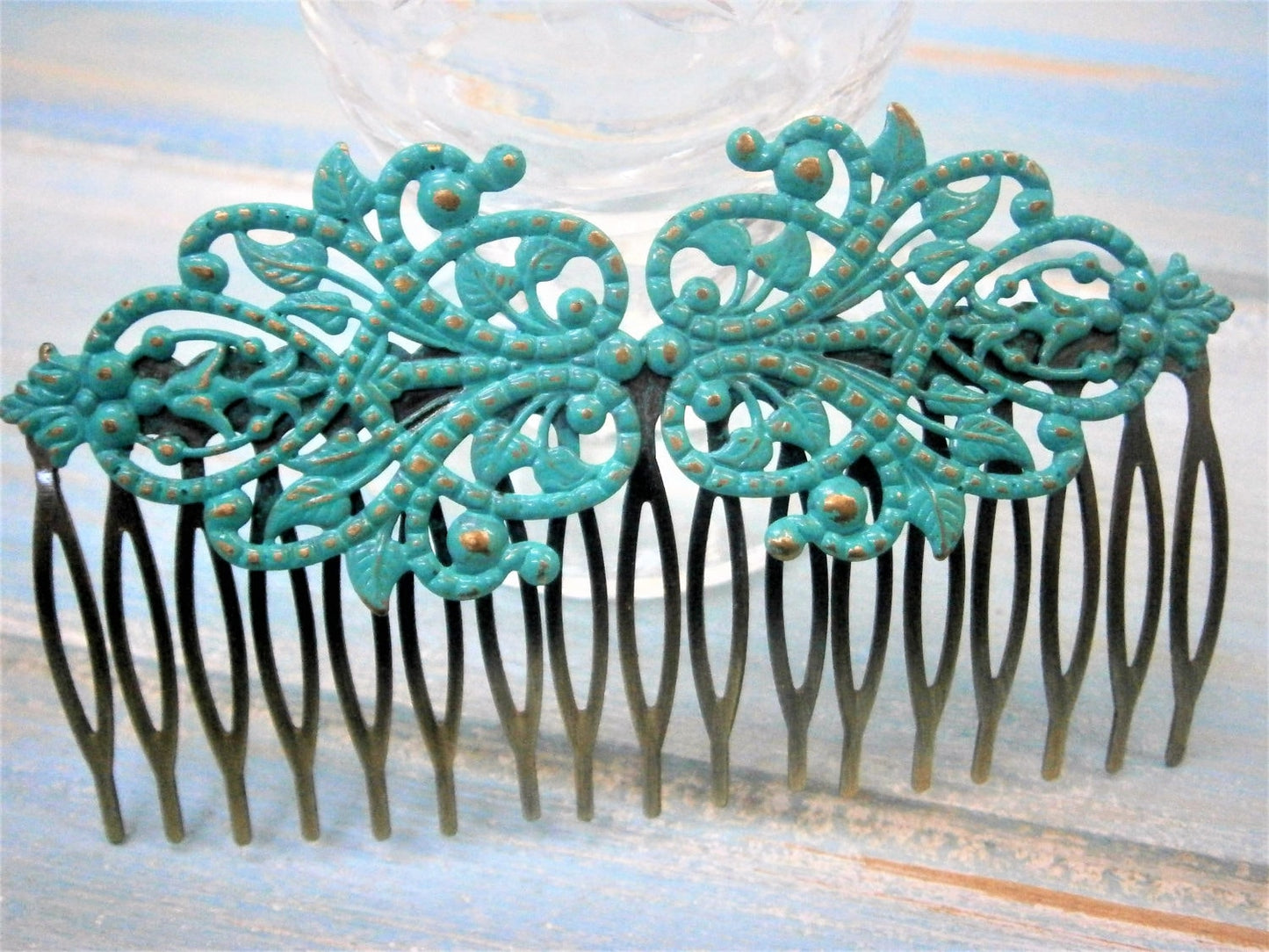 Large Turquoise/Verdigris Patina Filigree Lace Hair Comb - Vintage Inspired/Shabby Chic/Bohemian/Bridesmaids Gifts/Bridal Hair Accessory