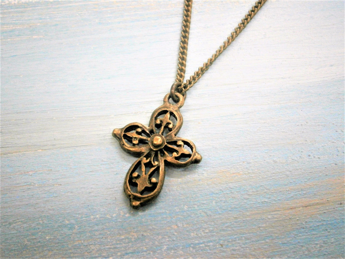 Filigree Cross Necklace/Antique Bronze Filigree Cross Long Necklace/Long Necklace/Steampunk Necklace/Layering Necklace/Boho Jewelry.