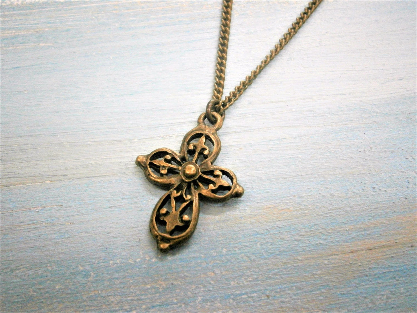 Filigree Cross Necklace/Antique Bronze Filigree Cross Long Necklace/Long Necklace/Steampunk Necklace/Layering Necklace/Boho Jewelry.