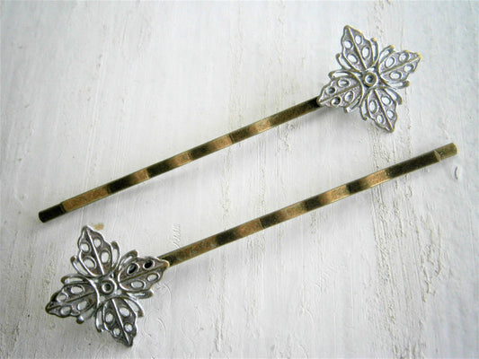 Silver Filigree Patina Antique Bronze Bobby Pins Set of Two/Hair Clips/Bohemian Hair Clips/Shabby Chic Hair Clips/Bobby Pins/Vintage Style