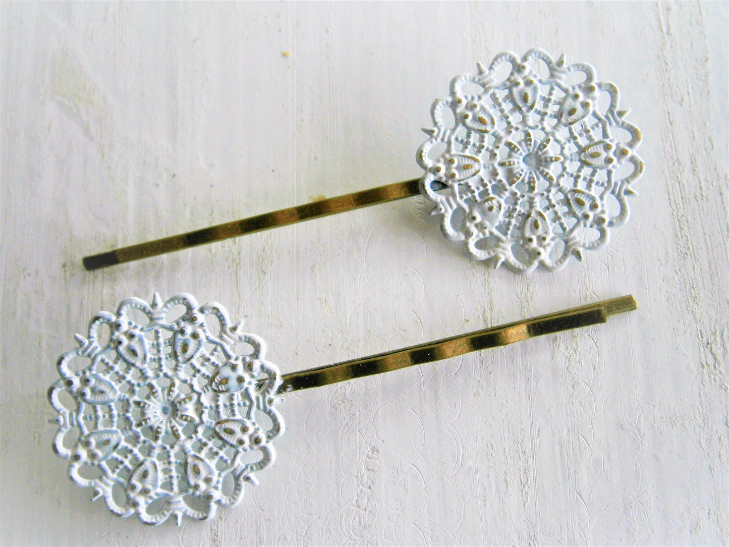 White Filigree Patina Antique Bronze Bobby Pins Set of Two/Hair Clips/Bohemian Hair Clips/Shabby Chic Hair Clips/Bobby Pins/Rustic Wedding