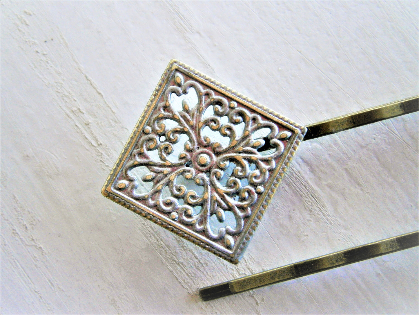 Silver Patina Filigree Antique Bronze Bobby Pins Set of Two/Hair Clips/Bohemian Hair Clips/Shabby Chic Hair Clips/Bobby Pins/Vintage Style