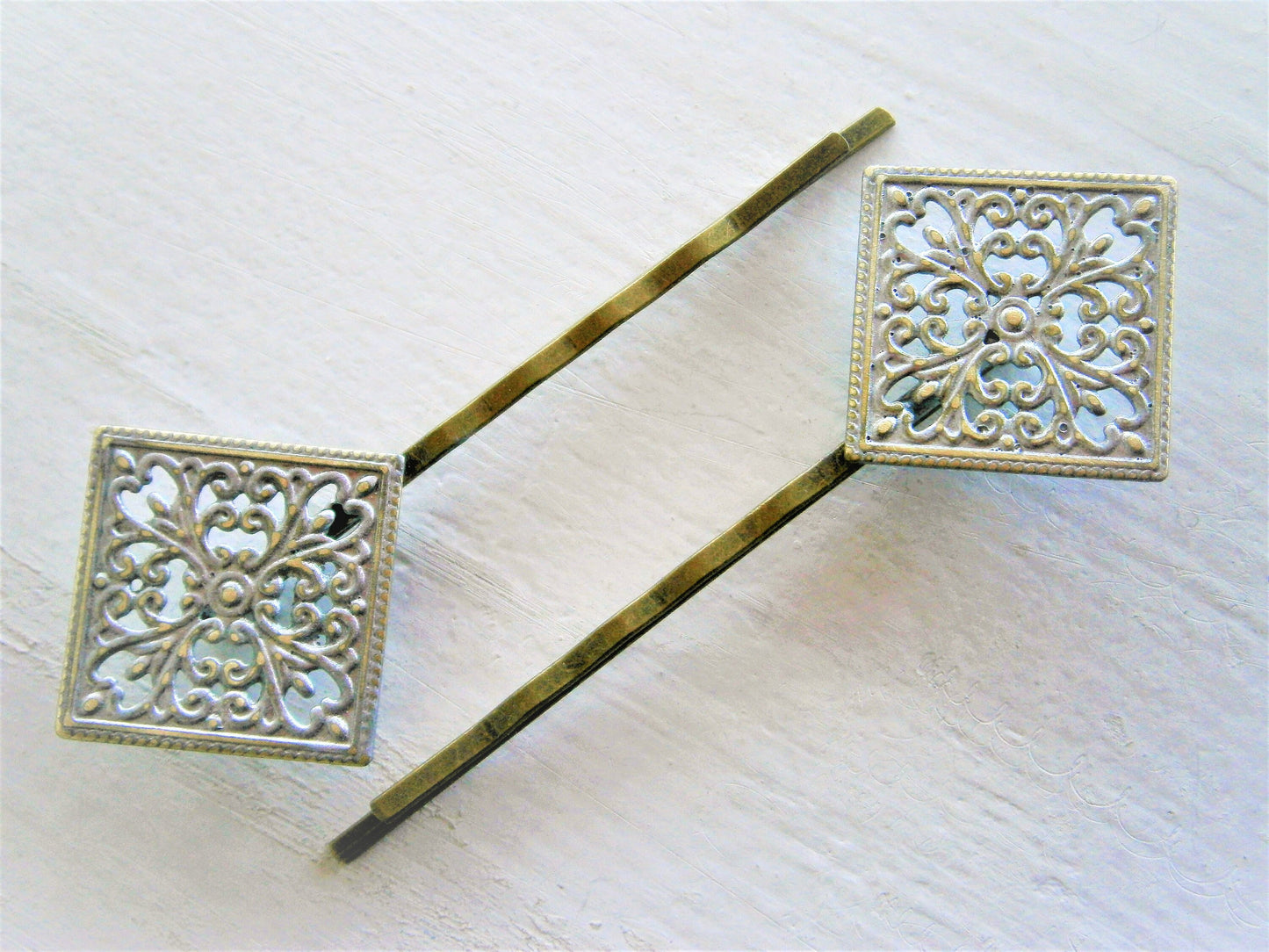 Silver Patina Filigree Antique Bronze Bobby Pins Set of Two/Hair Clips/Bohemian Hair Clips/Shabby Chic Hair Clips/Bobby Pins/Vintage Style