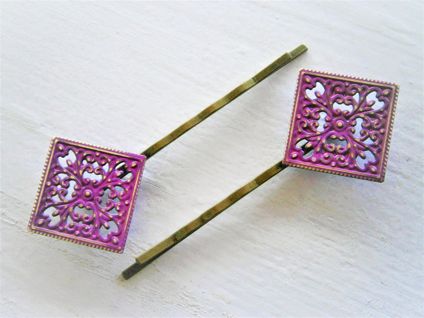 Purple Patina Filigree Antique Bronze Bobby Pins Set of 2/Hair Clips/Bohemian Hair Clip/Shabby Chic Hair Clips/Bobby Pins/Vintage Style