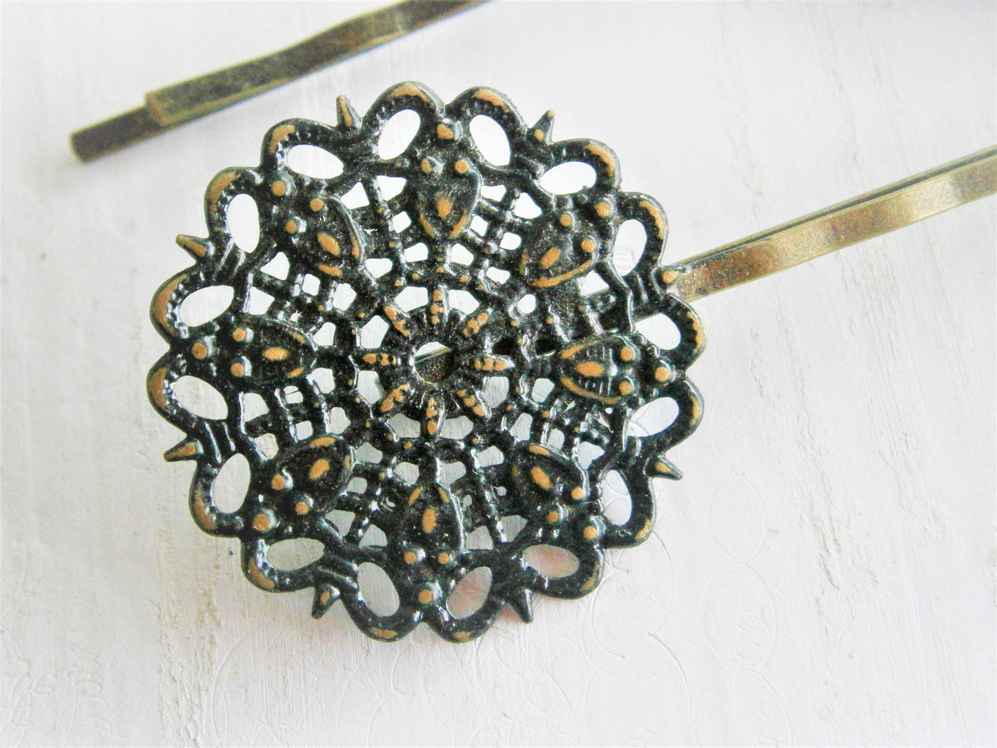 Filigree Mix Patina Antique Bronze Bobby Pins Set of Two/Hair Clips/Bohemian Hair Clips/Shabby Chic Hair Clips/Bobby Pins/Rustic Wedding