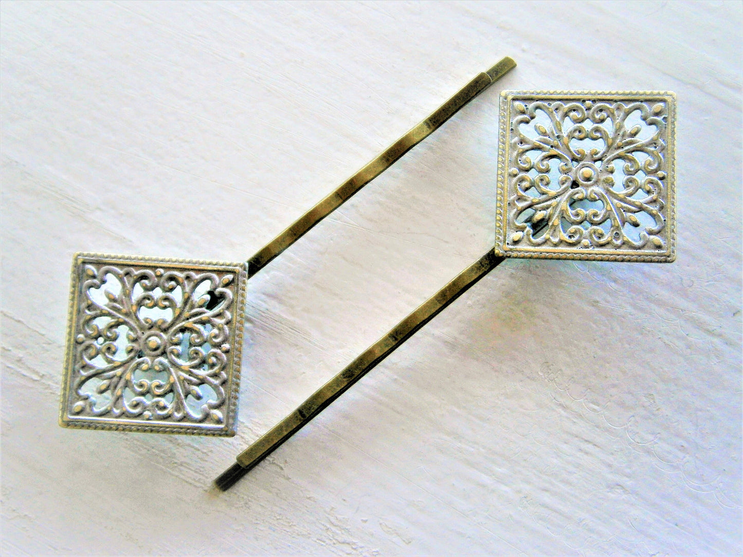 Silver Patina Filigree Antique Bronze Bobby Pins Set of Two/Hair Clips/Bohemian Hair Clips/Shabby Chic Hair Clips/Bobby Pins/Vintage Style