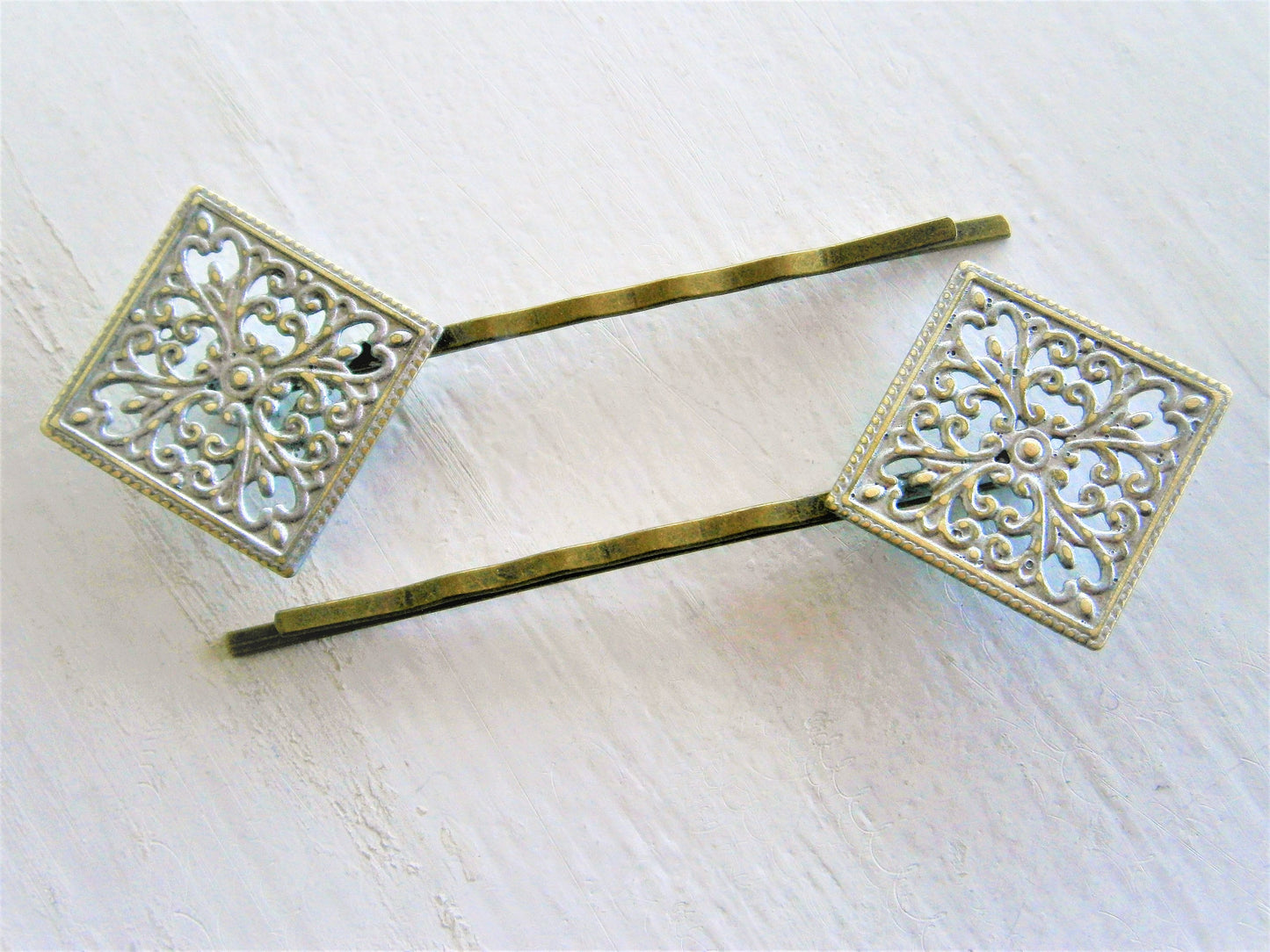 Silver Patina Filigree Antique Bronze Bobby Pins Set of Two/Hair Clips/Bohemian Hair Clips/Shabby Chic Hair Clips/Bobby Pins/Vintage Style