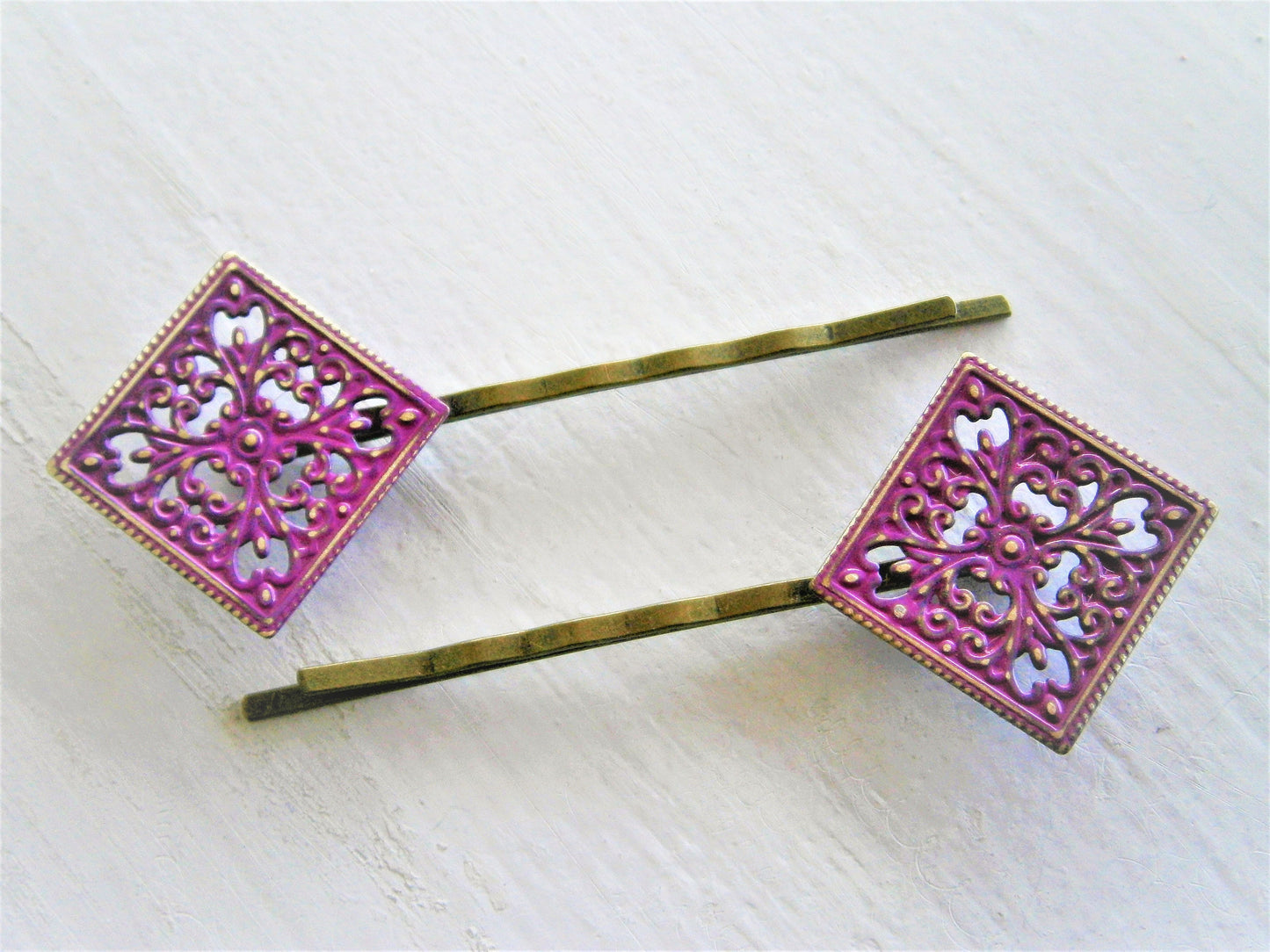 Purple Patina Filigree Antique Bronze Bobby Pins Set of 2/Hair Clips/Bohemian Hair Clip/Shabby Chic Hair Clips/Bobby Pins/Vintage Style