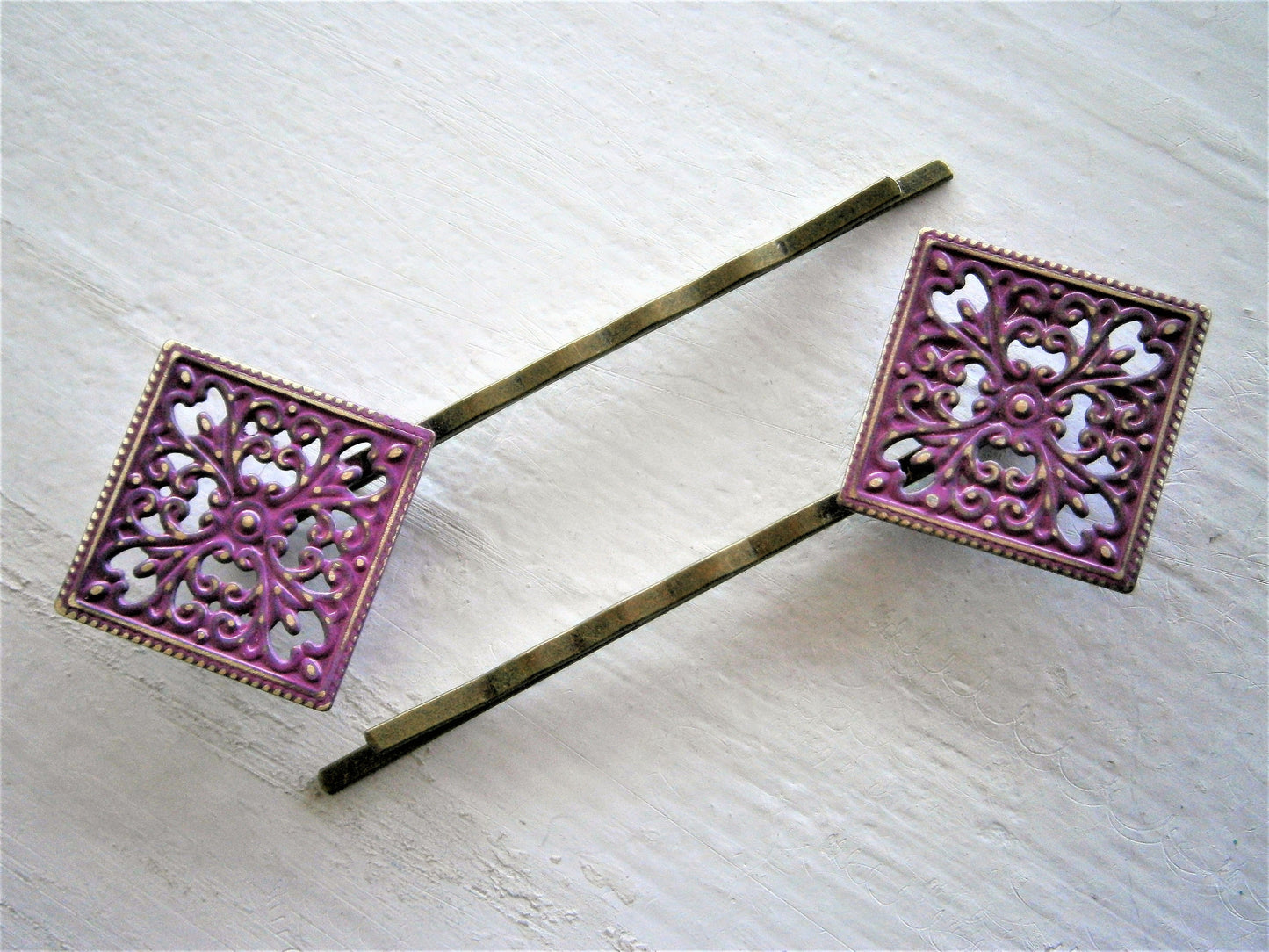 Purple Patina Filigree Antique Bronze Bobby Pins Set of 2/Hair Clips/Bohemian Hair Clip/Shabby Chic Hair Clips/Bobby Pins/Vintage Style