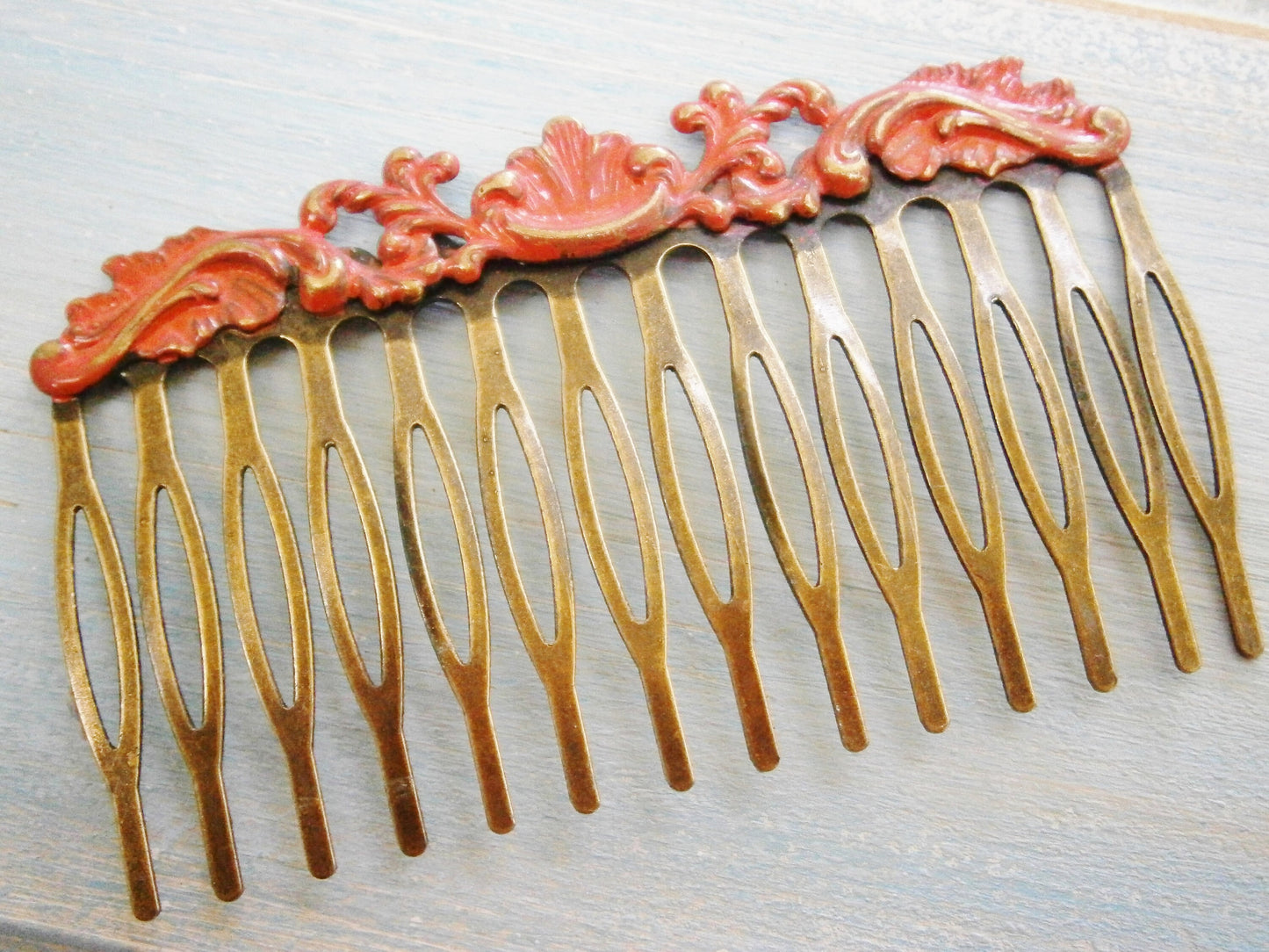 Large Red Patina Filigree Hair Comb - Vintage Inspired/Shabby Chic/Bohemian/Hair Accessory/Bridesmaids Gifts/Bridal Hair Accessory