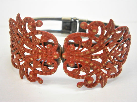 Red Patina Antique Bronze Filigree Cuff Bracelet/Boho Bracelet/Nature Inspired Bracelet/Bridesmaid Bracelet/Shabby Chic Jewelry