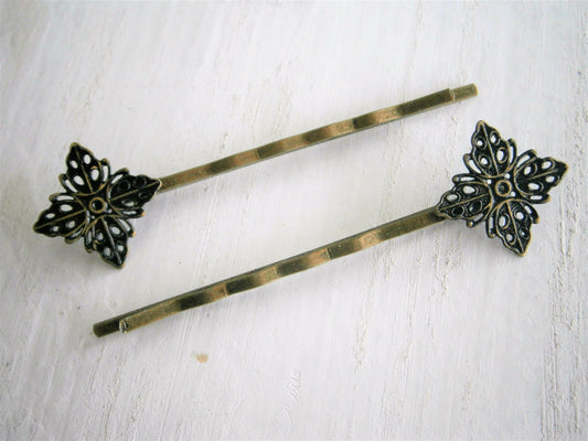 Black Filigree Patina Antique Bronze Bobby Pins Set of Two/Hair Clips/Bohemian Hair Clips/Shabby Chic Hair Clips/Bobby Pins/Vintage Style