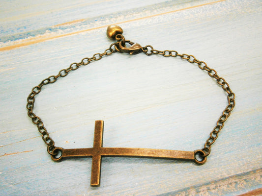 Antique Bronze Large Cross Connector Charm Bracelet/Cross Bracelet/Religion Bracelet/Jewelry/Bracelet