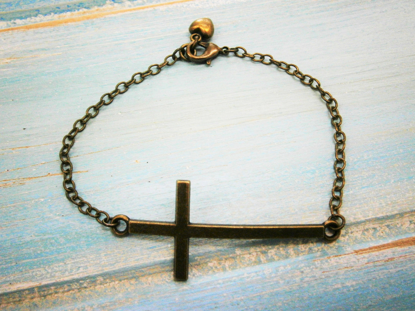 Antique Bronze Large Cross Connector Charm Bracelet/Cross Bracelet/Religion Bracelet/Jewelry/Bracelet