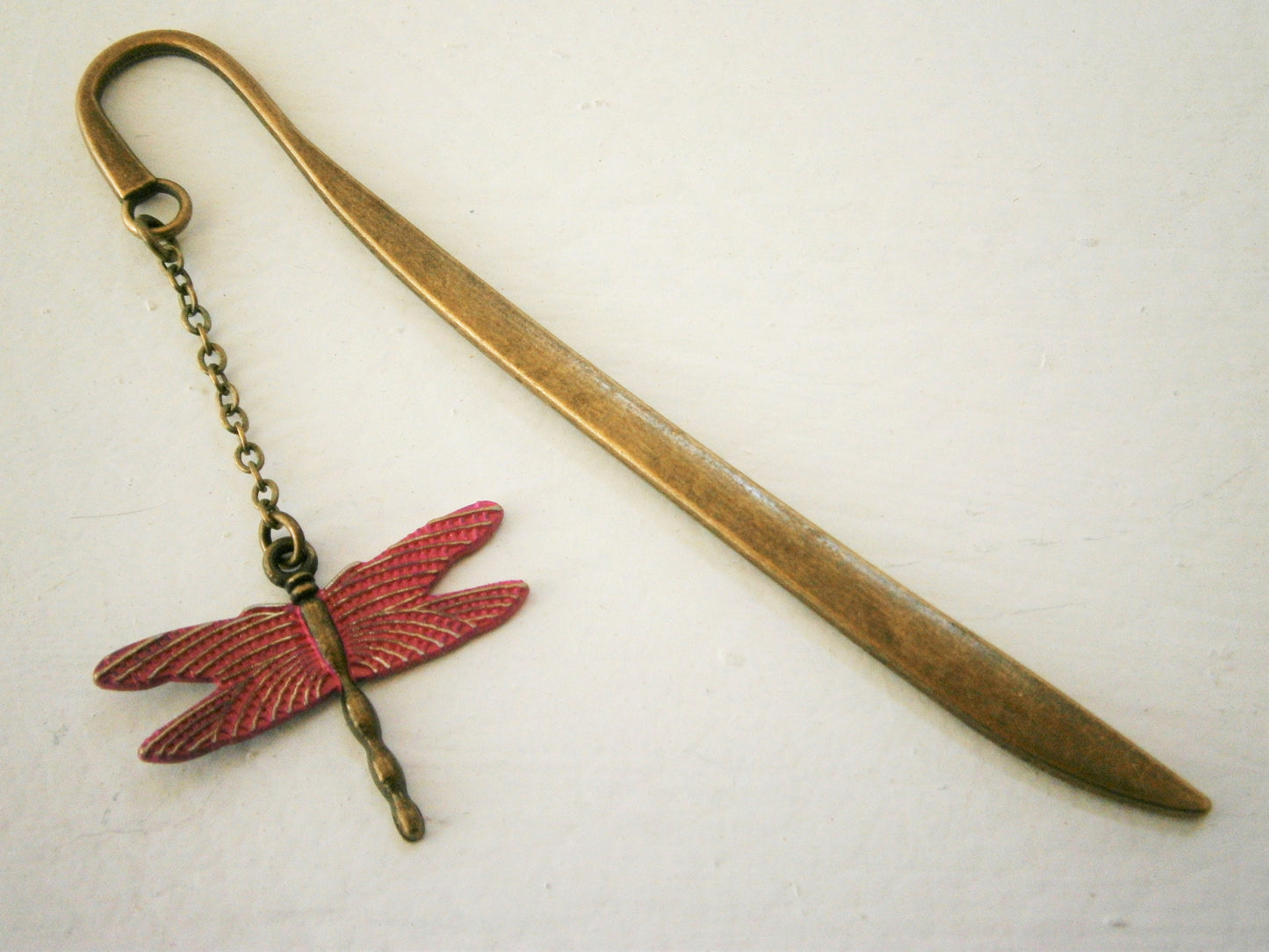 Bookmark with a Antique Bronze Dragonfly with Hot Pink Patina Wings/Book Lover Bookmark/Bookmark/Bookmarks for Books/Book Lover Bookmark