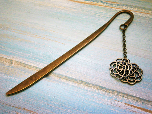 Bookmark with a Antique Bronze Filigree Flower and a Antique Silver Filigree Flower/Book Lover Bookmark/Flower Bookmark/Bookmarks for Books