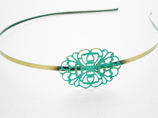 Verdigris/Turquoise Patina Filigree Headband/Hair Accessory/Bridesmaid Gift/Bridal Accessory/Rustic Wedding/Boho Hair Accessory/Headband