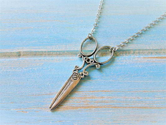 Antique Silver Large Scissor Pendant Necklace/Scissor Necklace/Hairdresser Gift/Hairdresser Necklace/Sewing Necklace/Crafter Necklace