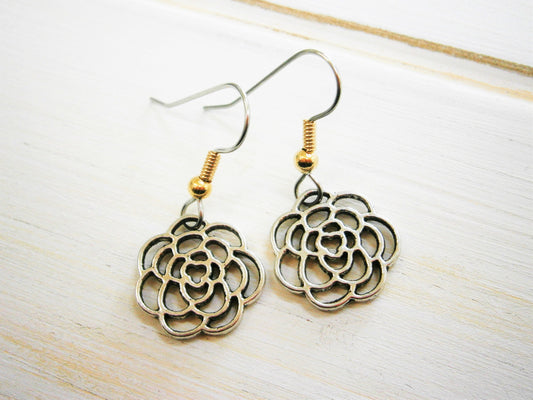 Antique Silver Filigree Flower Charm on Stainless Steel Earring Hooks/Dangle Earrings/Floral Earrings/Nature Earrings/Hypo Allergenic