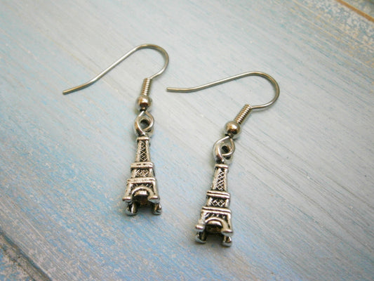 Antique Silver Mini Eiffel Tower Charm Dangle Earrings/Boho Earrings/Paris Earrings/Eiffel Tower Earrings/Dangle Earrings/Hypo-allergenic