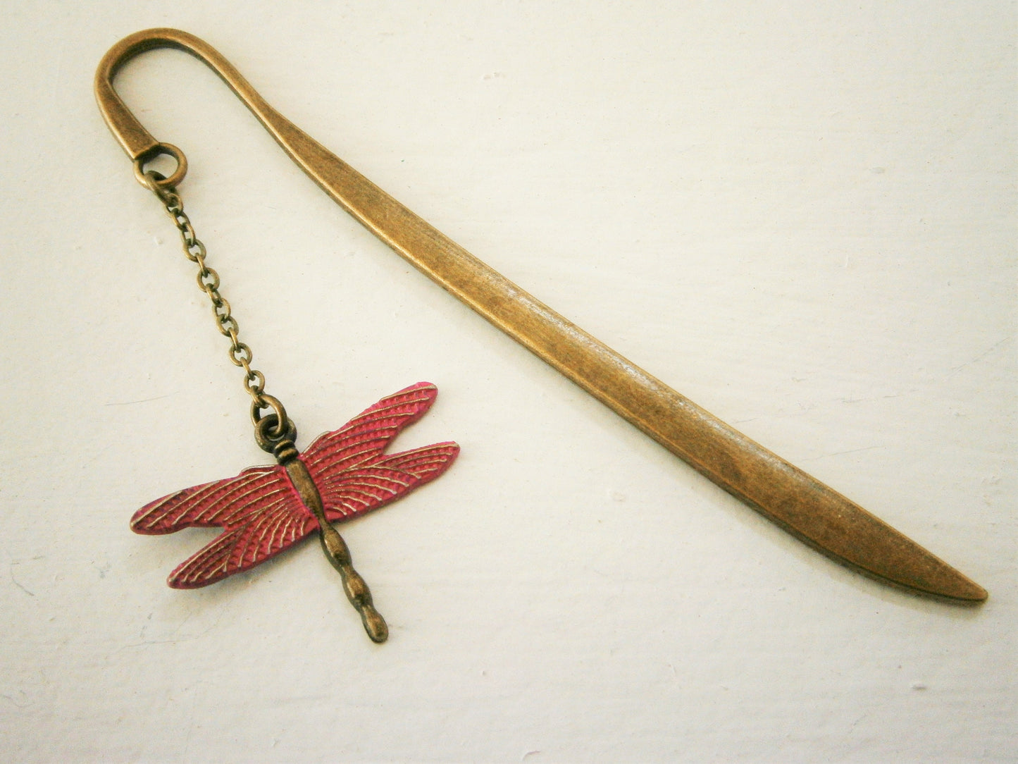 Bookmark with a Antique Bronze Dragonfly with Hot Pink Patina Wings/Book Lover Bookmark/Bookmark/Bookmarks for Books/Book Lover Bookmark