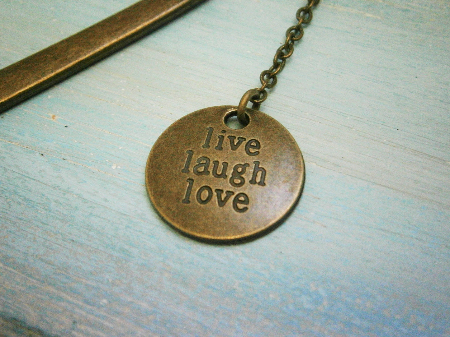 Bookmark with a Antique Bronze Live Laugh Love Disc/Book Lover Bookmark/Motivation Bookmark/Bookmarks for Books/Book Lover/Bookmark/Gift