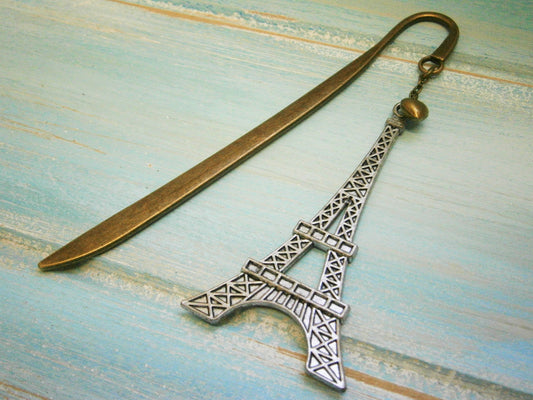 Bookmark with a Antique Silver Large Eiffel Tower and Antique Bronze Heart/Book Lover Bookmark/Bookmarks for Books/Paris Bookmark