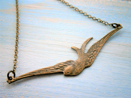 Antique Bronze Bird Necklace Charm/Boho Necklace/Nature Necklace/Woodland Necklace/Bohemian Jewelry/Bird Necklace/Bridesmaid Gift/Necklace