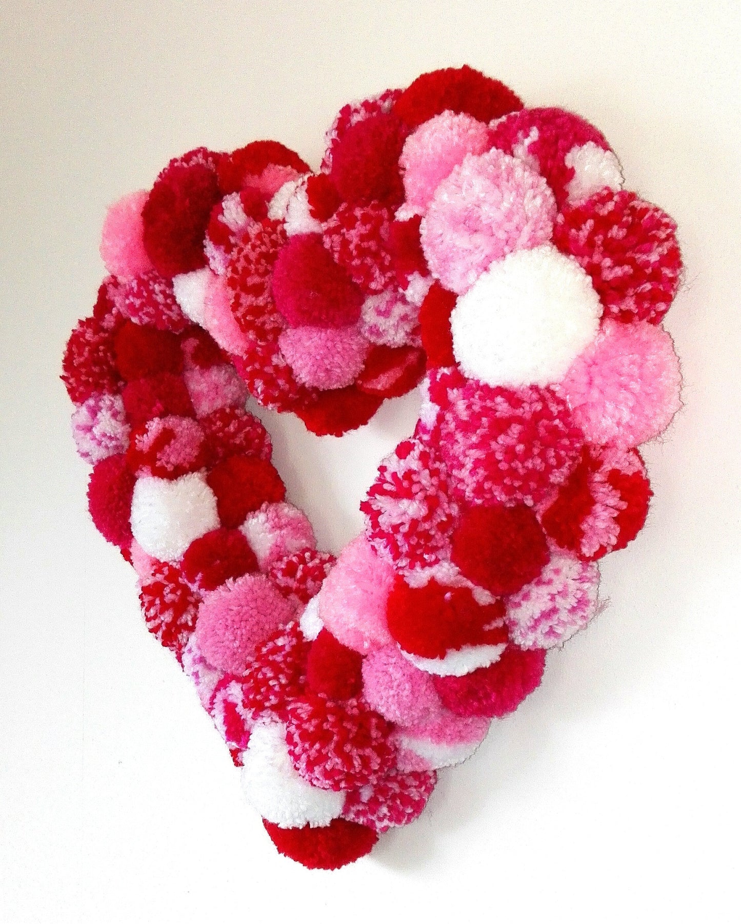 Large Heart Multi Coloured Yarn Pom Pom Wreath/Party Decor/Valentines Wreath/Christmas Wreath/Home Decor/Modern Wreath/Bohemian Home Decor