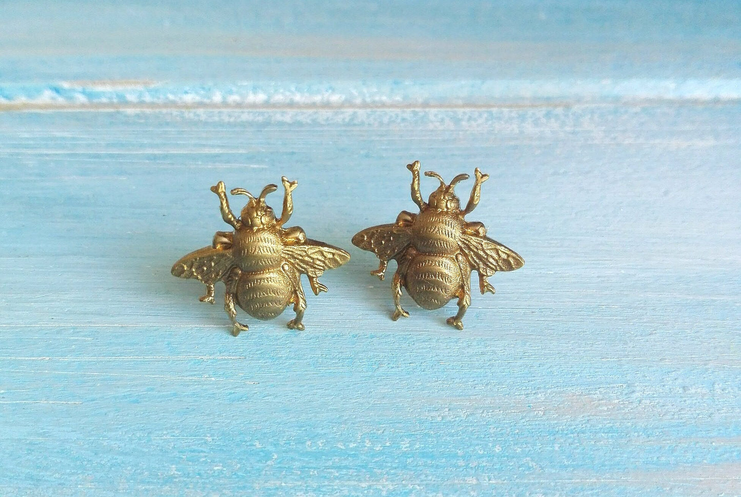 Gold Brass Bees set on Stainless Steel Hypo Allergenic Earring Posts/Bee Stud Earrings/Bee Earrings/Bumble Bee Earrings/Stud Earrings