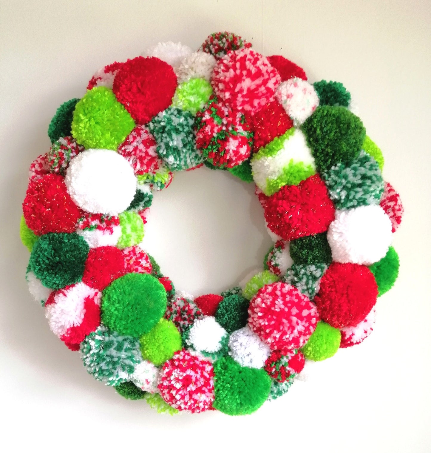 Large Christmas Multi Coloured Yarn Pom Pom Wreath/Party Decor/Christmas Wreath/Home Decor/Wreath/Bohemian Home Decor/Colourful Wreath