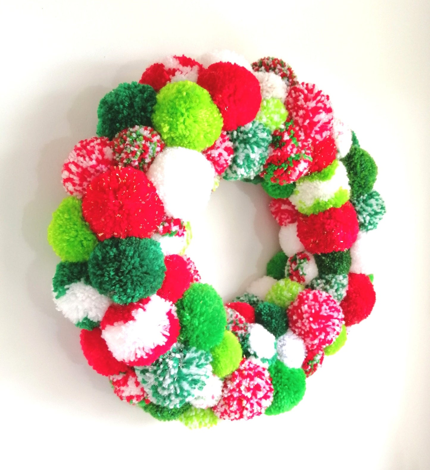 Large Christmas Multi Coloured Yarn Pom Pom Wreath/Party Decor/Christmas Wreath/Home Decor/Wreath/Bohemian Home Decor/Colourful Wreath