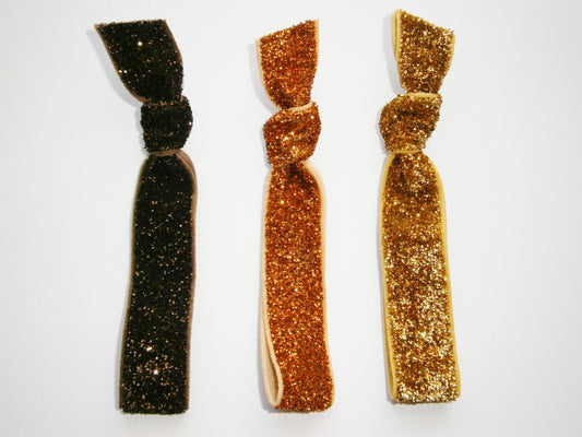 Set of 3 Glitter Hair Tie Package by Crimson Rose Cottage - Brown, Orange and Gold Glitter Hair Ties that Double as Bracelets