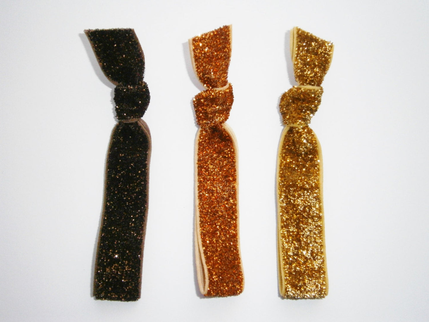 Set of 3 Glitter Hair Tie Package by Crimson Rose Cottage - Brown, Orange and Gold Glitter Hair Ties that Double as Bracelets