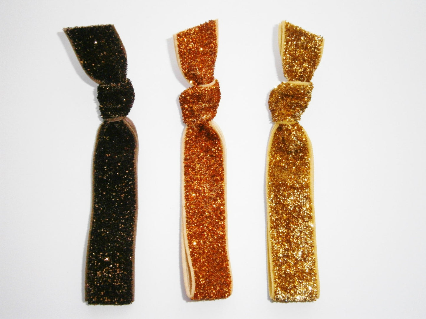 Set of 3 Glitter Hair Tie Package by Crimson Rose Cottage - Brown, Orange and Gold Glitter Hair Ties that Double as Bracelets