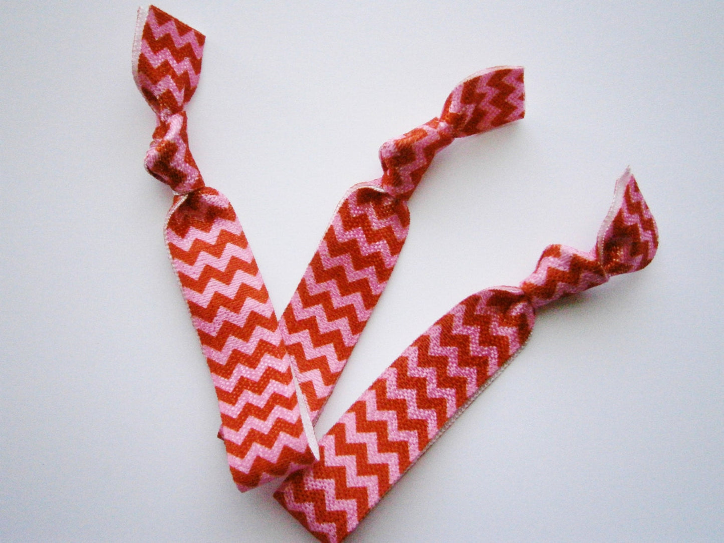 Valentine Chevron - Set of 3 Red & Pink Chevron Hair Ties by Crimson Rose Cottage/Boho Elastic Hair Tie/Boho Soft Bracelet