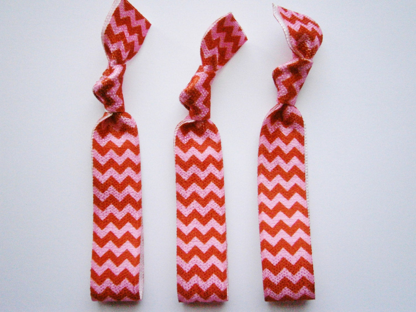 Valentine Chevron - Set of 3 Red & Pink Chevron Hair Ties by Crimson Rose Cottage/Boho Elastic Hair Tie/Boho Soft Bracelet