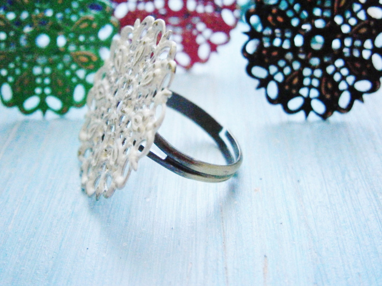 One Patina Filigree Adjustable Ring - Vintage Inspired/Shabby Chic Jewellery/Bohemian/Metal Ring