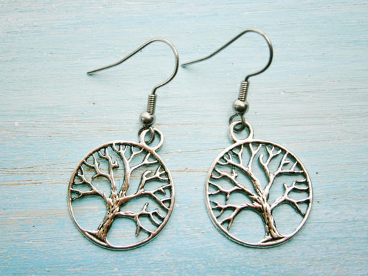 Antique Silver Tree of Life Charm Dangle Earrings/Boho Earrings/Nature Earrings/Tree Earrings/Dangle Earrings/Hypo-allergenic