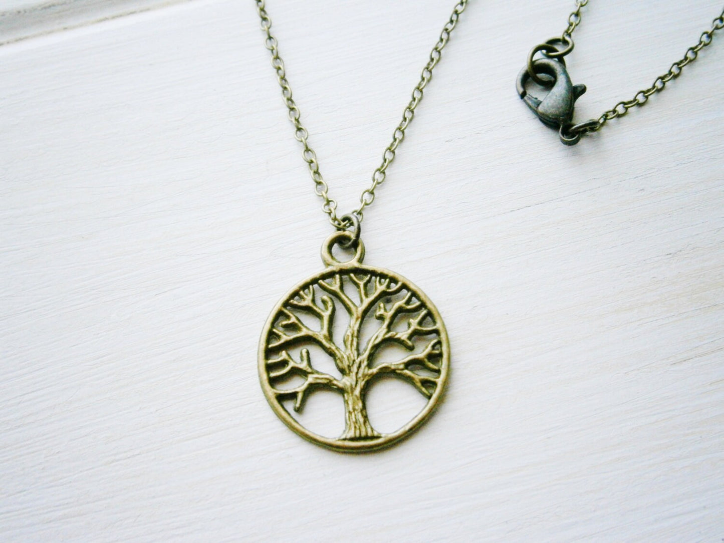 Antique Bronze Filigree Small Round Tree of Life Necklace Charm/Boho Necklace/Nature Necklace.