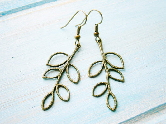 Antique Bronze Leaf Charm Dangle Earrings/Boho Earrings/Woodland Earrings/Nature Earrings/Tree Earrings