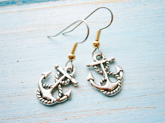 Antique Silver Mini Anchor Charm on Stainless Steel Earring Hooks/Dangle Earrings/Nautical Earrings/Sailing Earrings/Hypo Allergenic