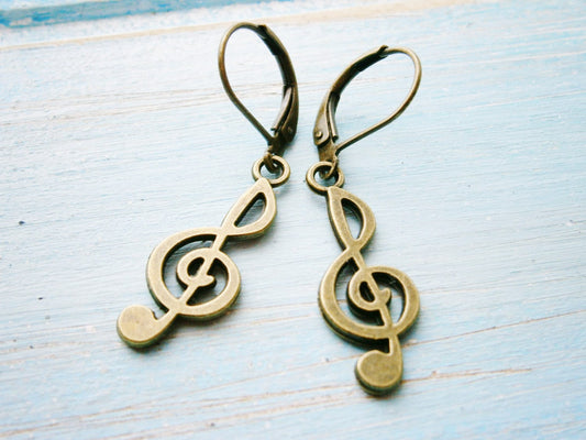 Antique Bronze Musical Note Pendant Dangle Earrings/Boho Earrings/ Victorian Style Earrings/ Shabby Chic Earrings/Symbol Earrings