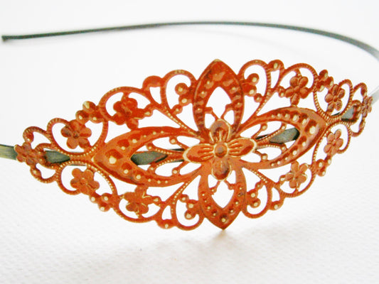 Garnet Patina Filigree Headband - Hair Accessory, Bridesmaid Gift, Family Pictures, Stocking Stuffer