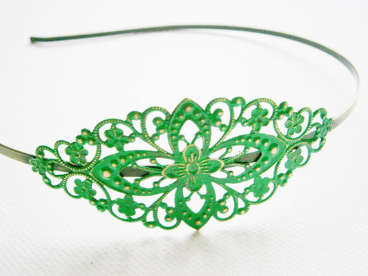 Emerald/Green Patina Filigree Headband - Hair Accessory, Bridesmaid Gift, Family Pictures, Stocking Stuffer