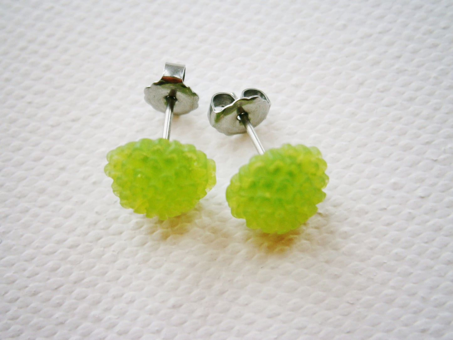 Frosted Lime Green Resin 10mm Dahlia Flower's set on Stainless Steel Earring Posts/Stud Earrings